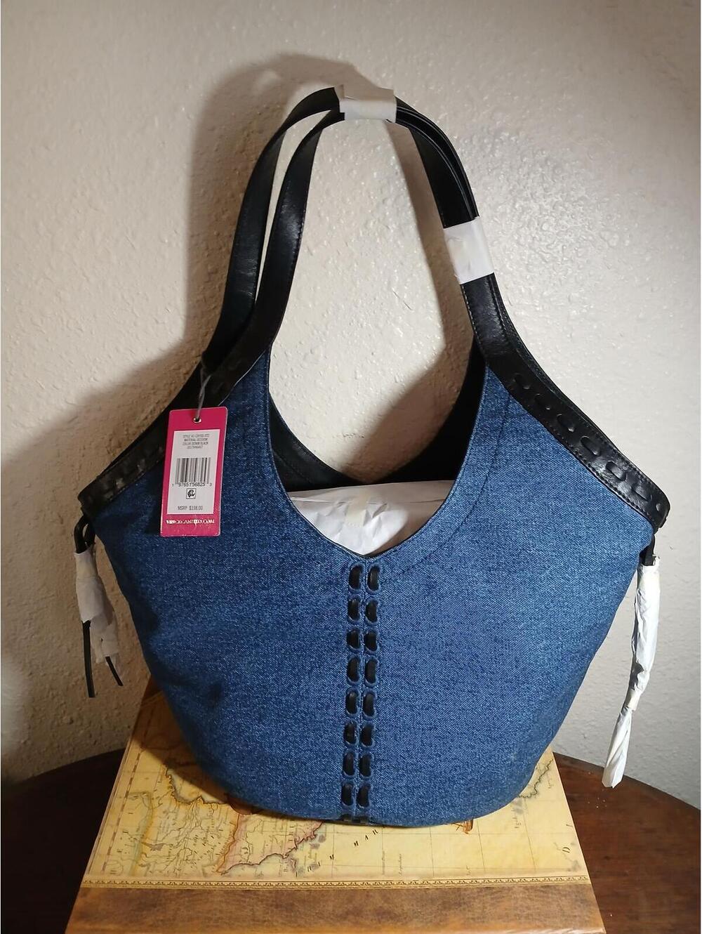 Vince Camuto Denim and Black Leather Tote Bag